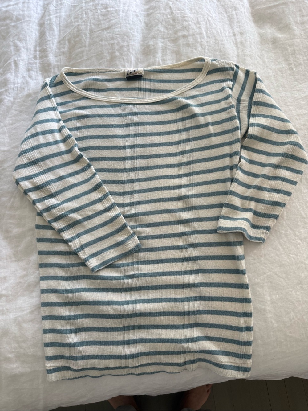 Edith Miller Classic Sailor Stripe 3/4 Sleeve Top - Cream & Light Blue